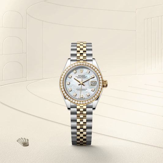 Rolex Lady-Datejust Oyster, 28 mm, Oystersteel, yellow gold and diamonds