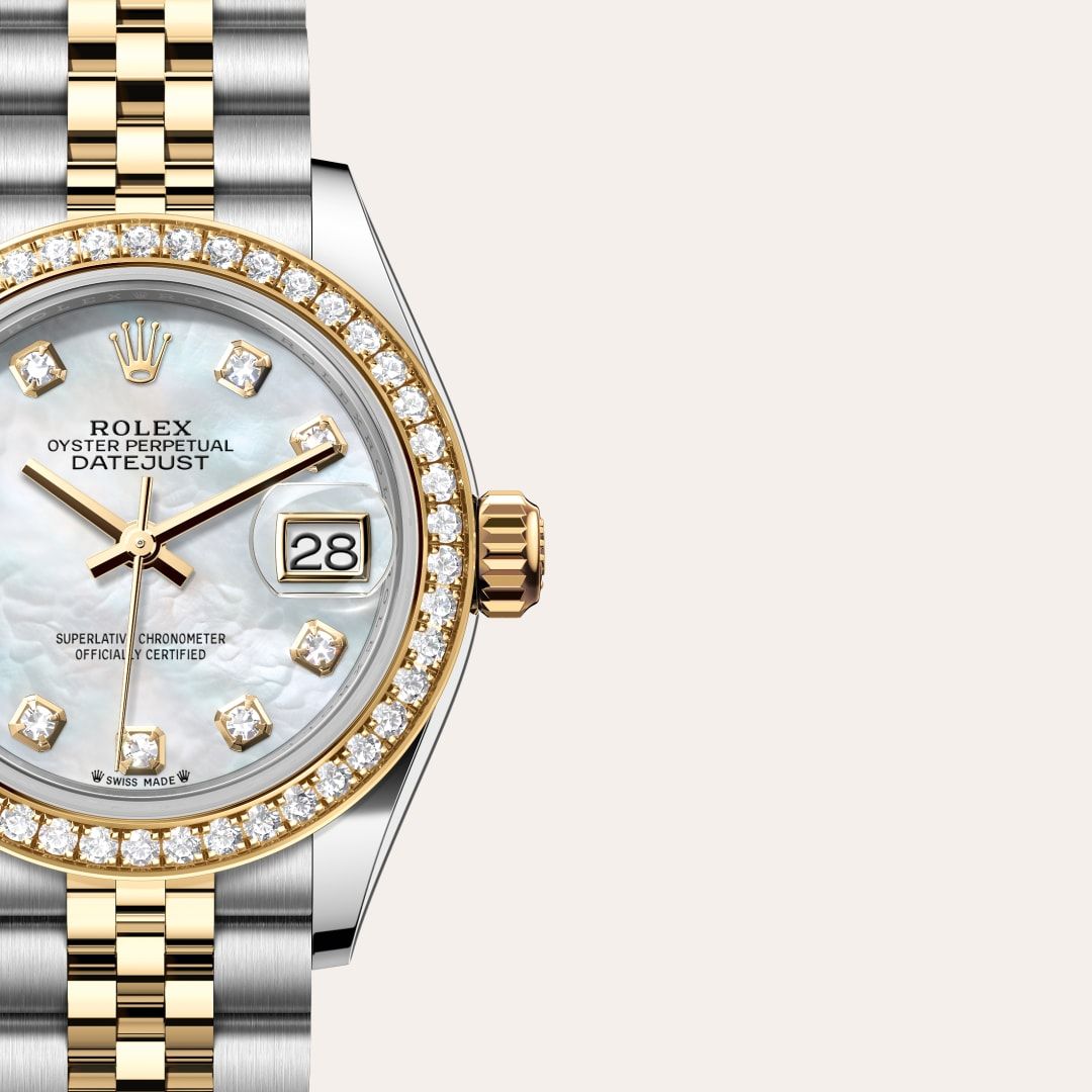 Rolex Lady-Datejust Oyster, 28 mm, Oystersteel, yellow gold and diamonds